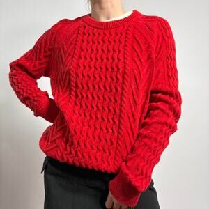 Gap Red Fisherman Cable Knit Sweater - Size Large